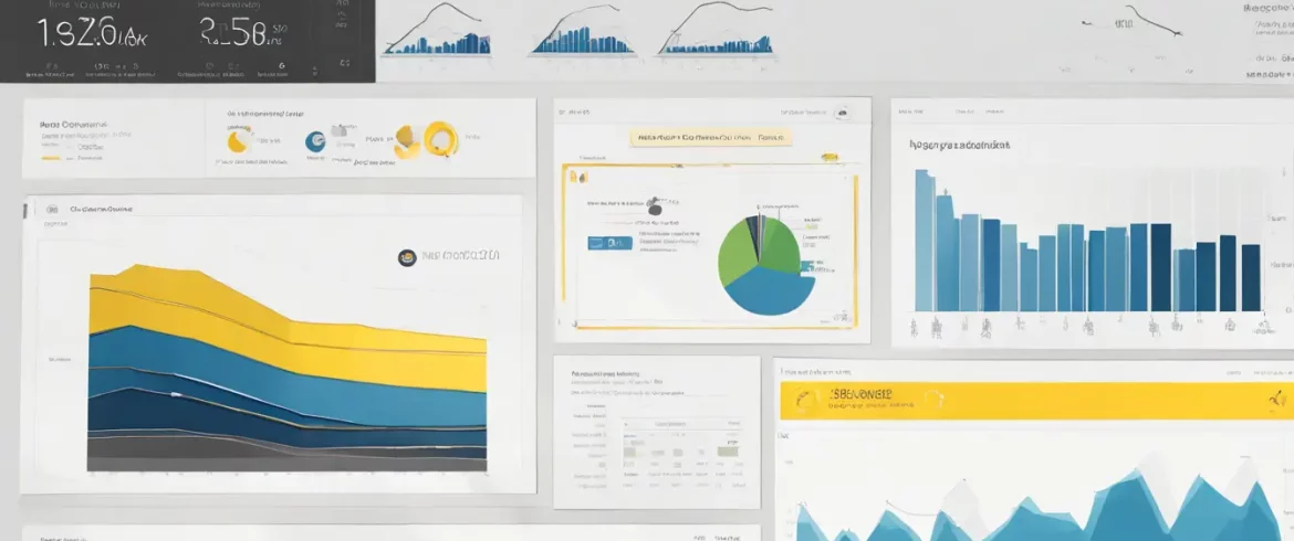Tela de computador com um dashboard do PowerBI cercado por cadeados dourados e um escudo azul com cadeado no centro