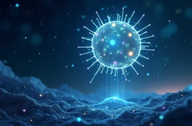 Representação artística de uma rede neural AI em um espaço cósmico, refletindo inovação e potencial.
