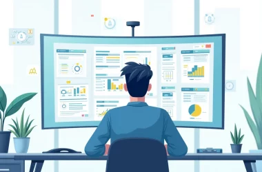 Gestor de BI controlando atualizações e versões de relatórios em tela de computador